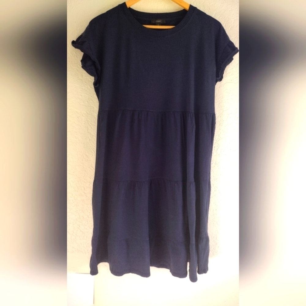 J.Crew Women's Tiered Mini Ruffle Summer Navy Blue Dress